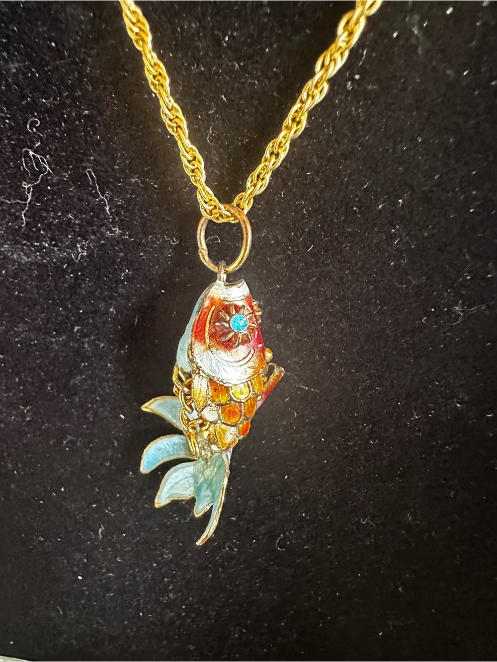 Gold-Tone Enamel Fish Pendant Necklace - Blue & Orange